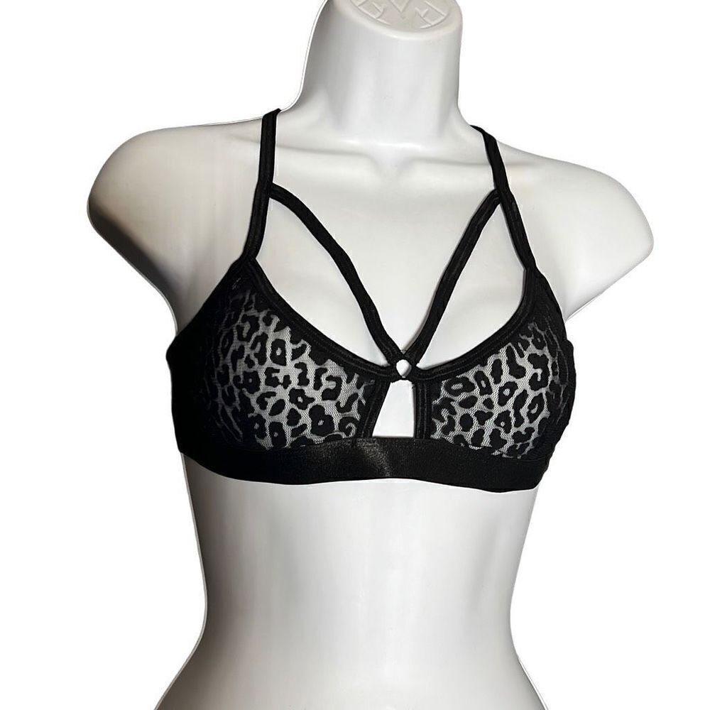 I Heart Women's Laced Floral Black Bra Size S